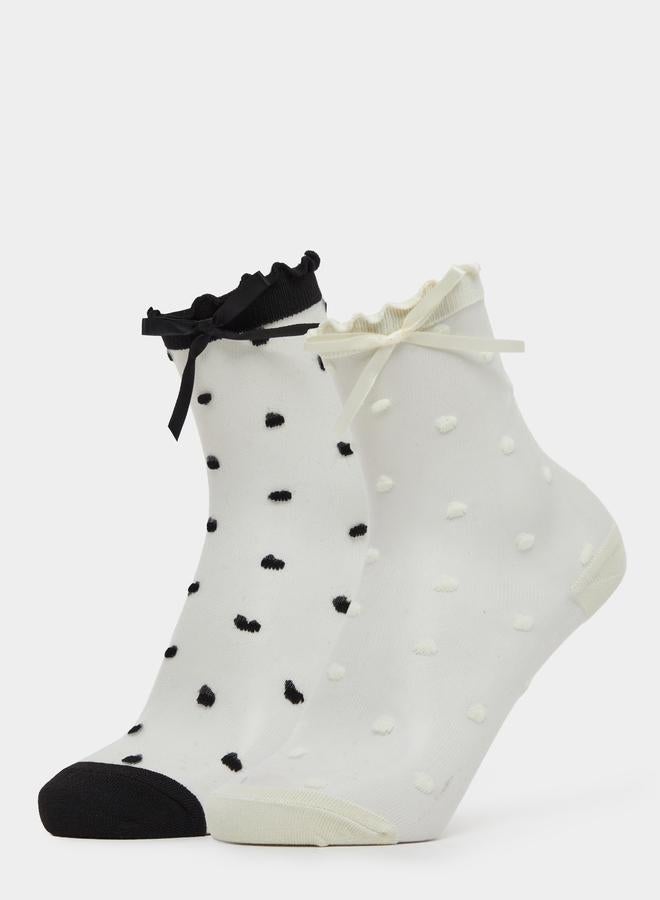Styli Pack of 2 - Polka Dot Ribbon Ankle Socks - Image 1