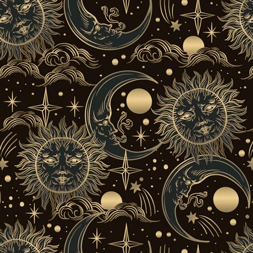 WENMER Celestial Wallpaper 17.3” X 118” Gothic Peel and Stick Wallpaper Dark Brown and Yellow Contact Paper Sun/Moon/Star Wallpaper Self Adhesive Vintage Night Sky Wallpaper for Bathroom Bedroom - Image 1