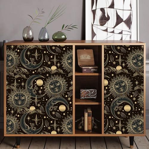 WENMER Celestial Wallpaper 17.3” X 118” Gothic Peel and Stick Wallpaper Dark Brown and Yellow Contact Paper Sun/Moon/Star Wallpaper Self Adhesive Vintage Night Sky Wallpaper for Bathroom Bedroom - Image 4