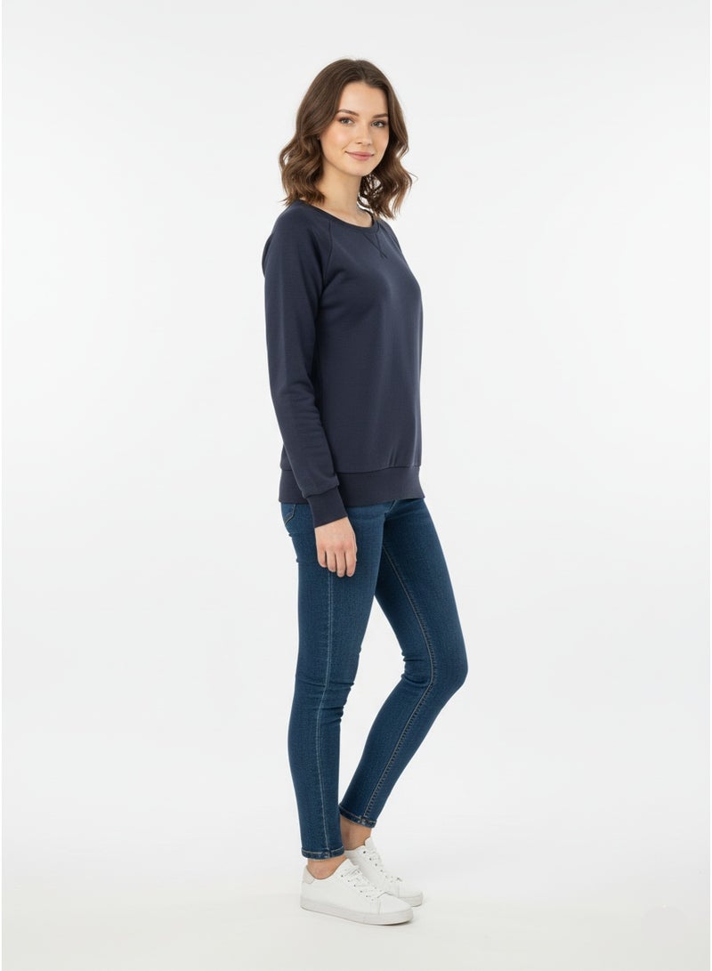 Terranova Women’s Navy Blue Crewneck Sweatshirt – Classic Casual Everyday Wear, Soft Sweatshirt For Women - Image 4