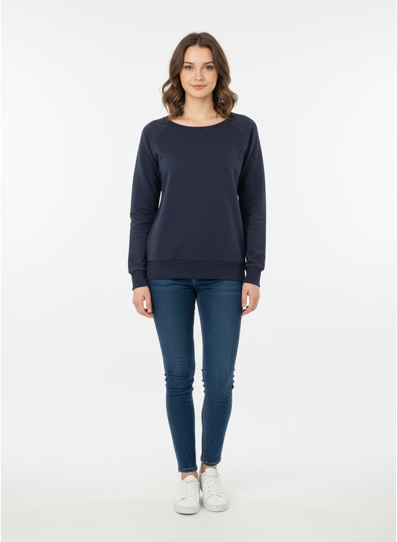 Terranova Women’s Navy Blue Crewneck Sweatshirt – Classic Casual Everyday Wear, Soft Sweatshirt For Women - Image 1