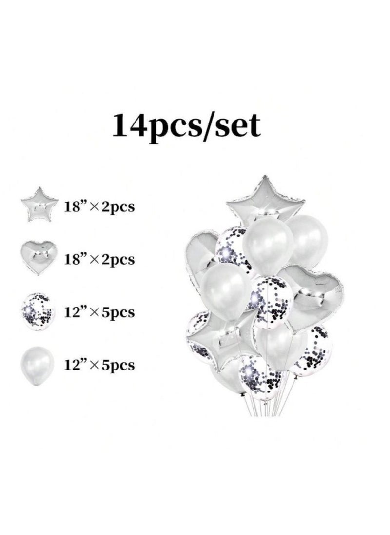 Generic - Silver latex and aluminum balloons for decorating birthday parties, baby showers and special parties, 14 pieces - Image 1