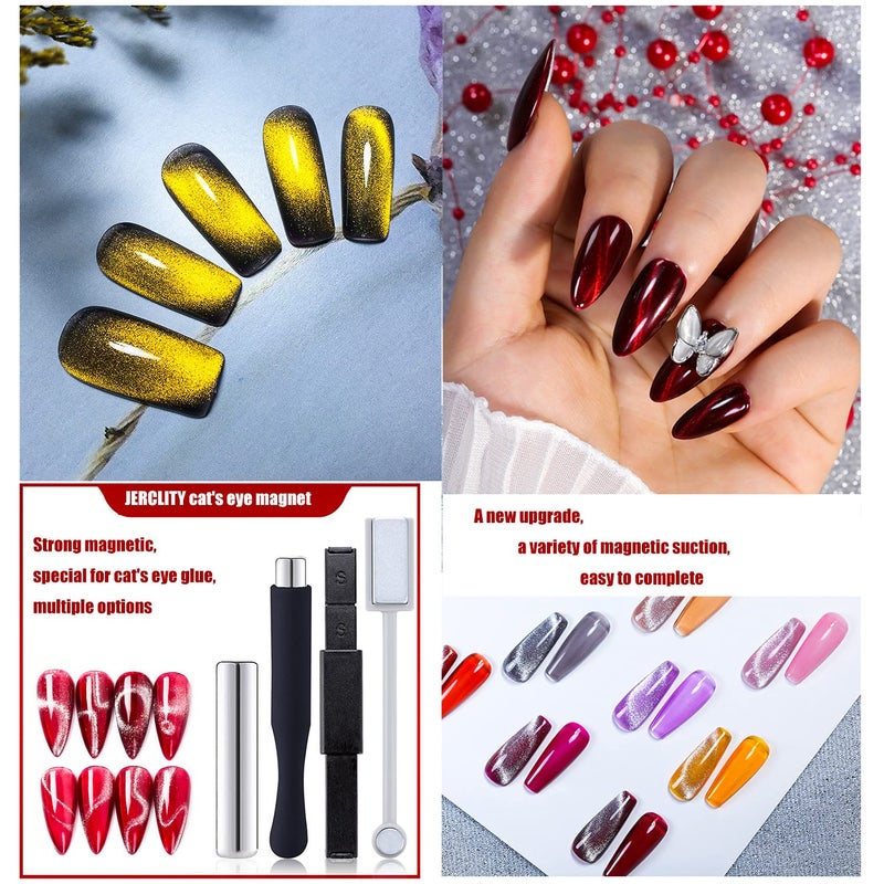 JERCLITY مجموعة JERCLITY 7 قطع مغناطيس عين القط للأظافر عصا مغناطيسية مزدوجة الرأس لوح مغناطيسي متعدد الوظائف مربع مغناطيس عين القط السميك مجموعة أدوات مغناطيس الأظافر لطلاء الأظافر جل عين القط - Image 2