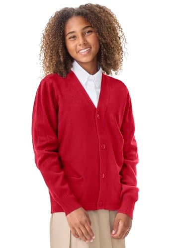 CLASSROOM Big Boys' Uniform Cardigan Sweater, Red, Large - Image 1