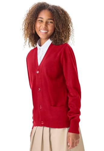 CLASSROOM Big Boys' Uniform Cardigan Sweater, Red, Large - Image 3