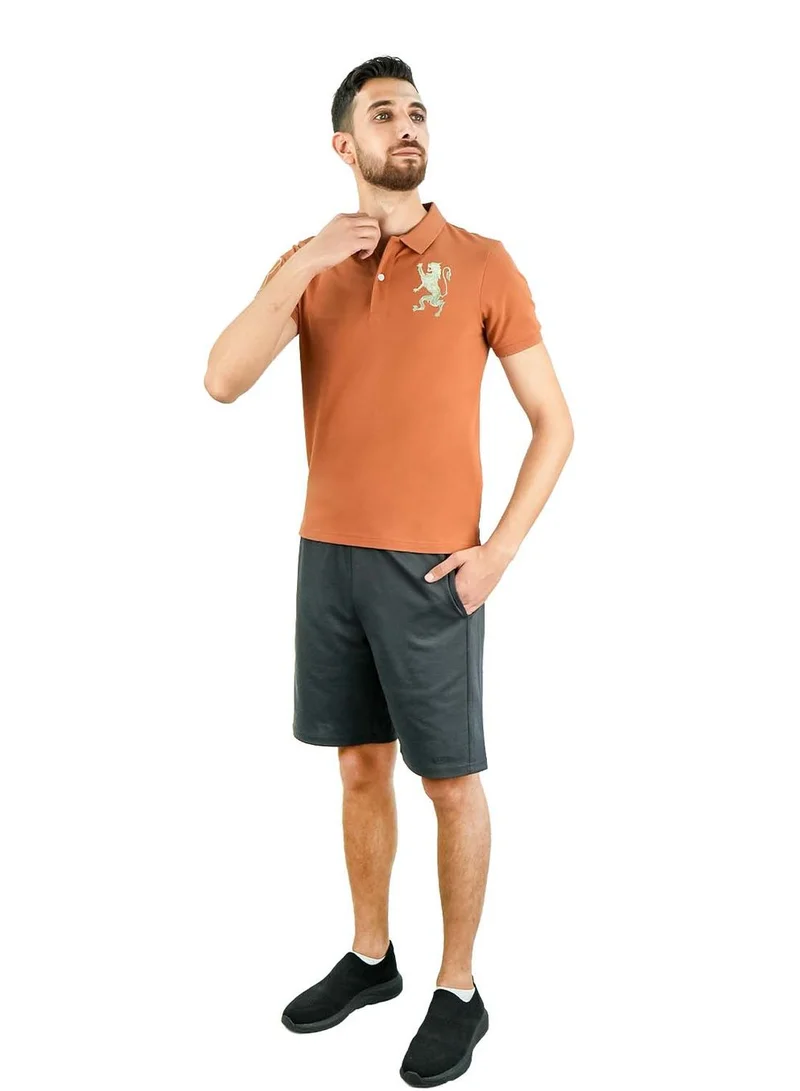 GIORDANO Men's 3D Lion Polo: Slim Fit, Bold Embroidery, Premium Pique