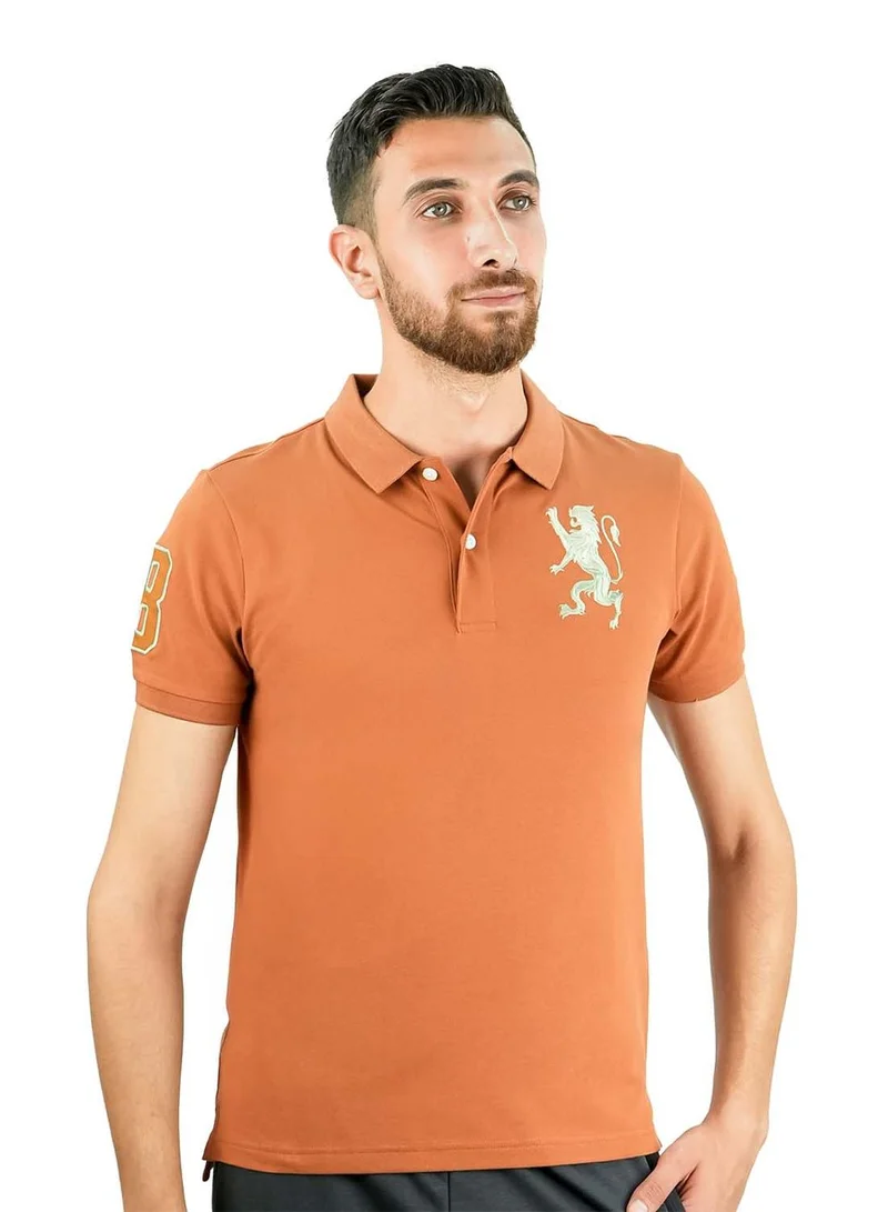 Men's 3D Lion Polo: Slim Fit, Bold Embroidery, Premium Pique