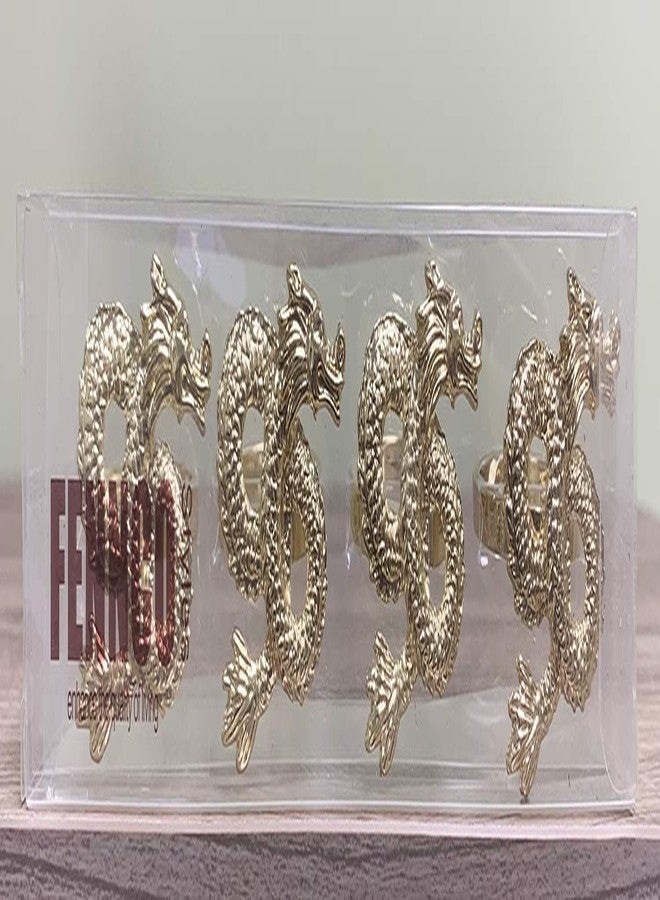 Fennco Styles Antique Dragon Metal Napkin Rings, Set of 4 - Gold Napkin Holders for Home Decor, Dining Table, Banquets, Family Gathering and Special Occasions - Image 5