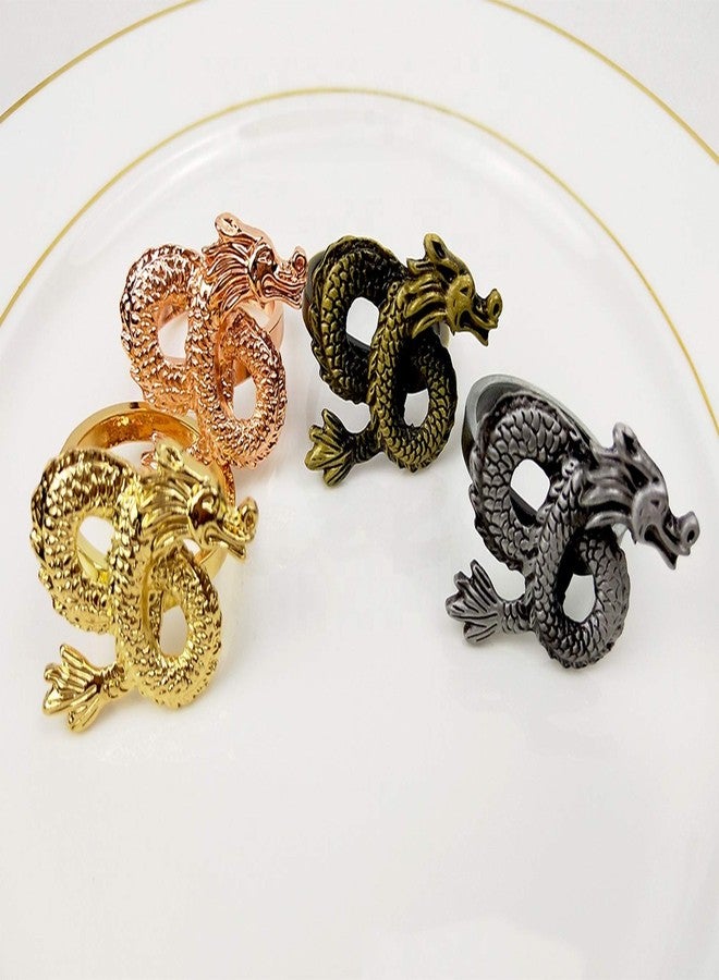 Fennco Styles Antique Dragon Metal Napkin Rings, Set of 4 - Gold Napkin Holders for Home Decor, Dining Table, Banquets, Family Gathering and Special Occasions - Image 4