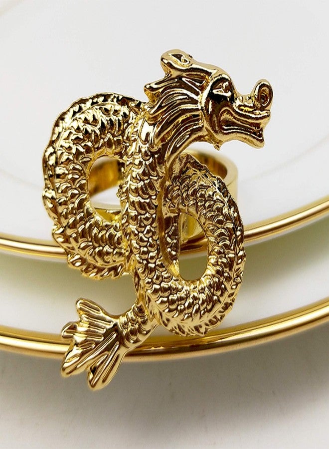 Fennco Styles Antique Dragon Metal Napkin Rings, Set of 4 - Gold Napkin Holders for Home Decor, Dining Table, Banquets, Family Gathering and Special Occasions - Image 1