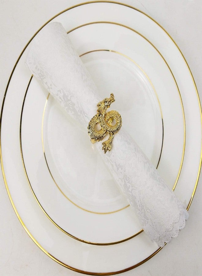 Fennco Styles Antique Dragon Metal Napkin Rings, Set of 4 - Gold Napkin Holders for Home Decor, Dining Table, Banquets, Family Gathering and Special Occasions - Image 2