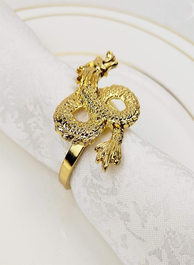 Fennco Styles Antique Dragon Metal Napkin Rings, Set of 4 - Gold Napkin Holders for Home Decor, Dining Table, Banquets, Family Gathering and Special Occasions - Image 3
