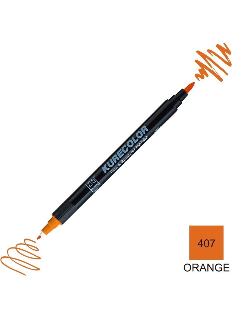 Zig - Kurecolor Mangaka Fine&brush Double-Sided Pen CNKC-2200 No 407 Orange - Image 1