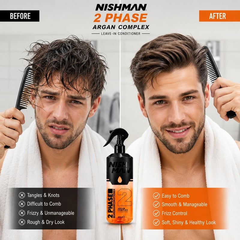 Nishman 2 Phase Conditioner 400 ml  Perfect Moisturising and Styling for All Hair Types  Care Shine and Relaxation in One (Argan Complex) - Image 1