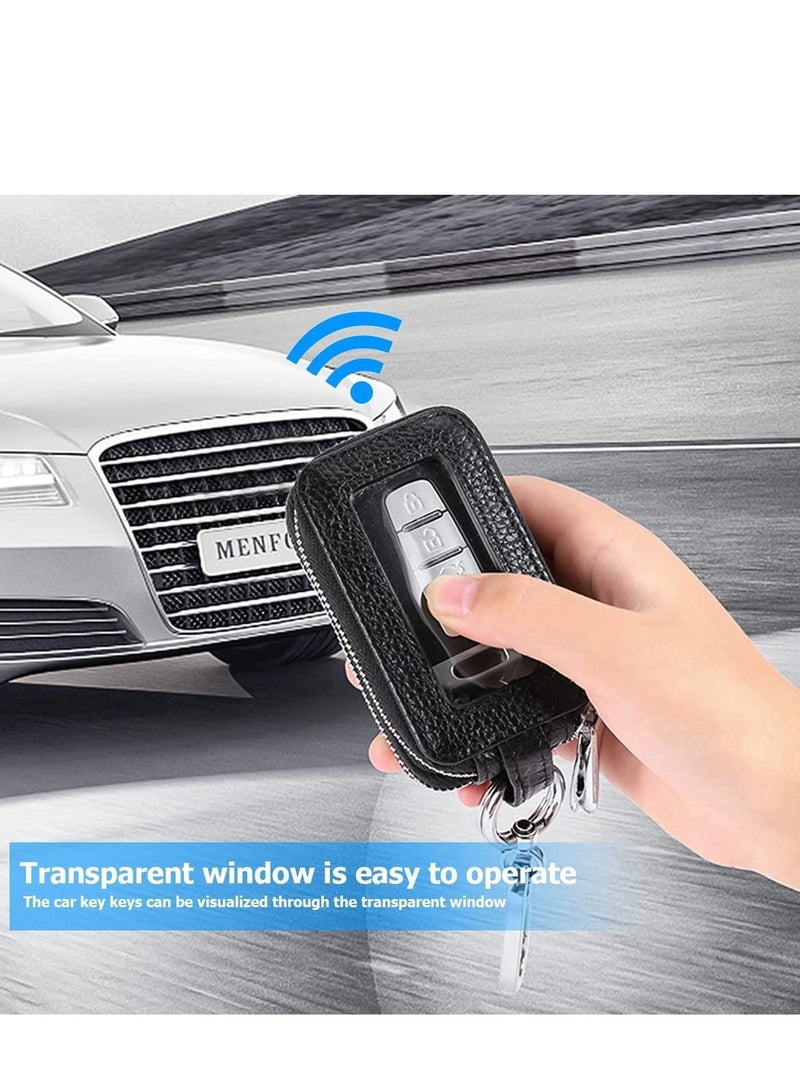 SYOSI Car Key Fob Case, Genuine Leather Smart with Lanyard and Zipper Closure, Protection Cover for Men Women Holder Remote Fob(Coffee) - Image 3