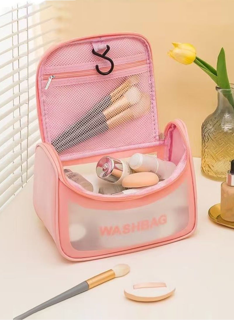 Generic [Pink] Handheld toiletry bag, travel toiletries storage case, with hook waterproof shaving bag, suitable for toiletries accessories, toiletries bathroom, men's and women's shaving and makeup  - Image 1