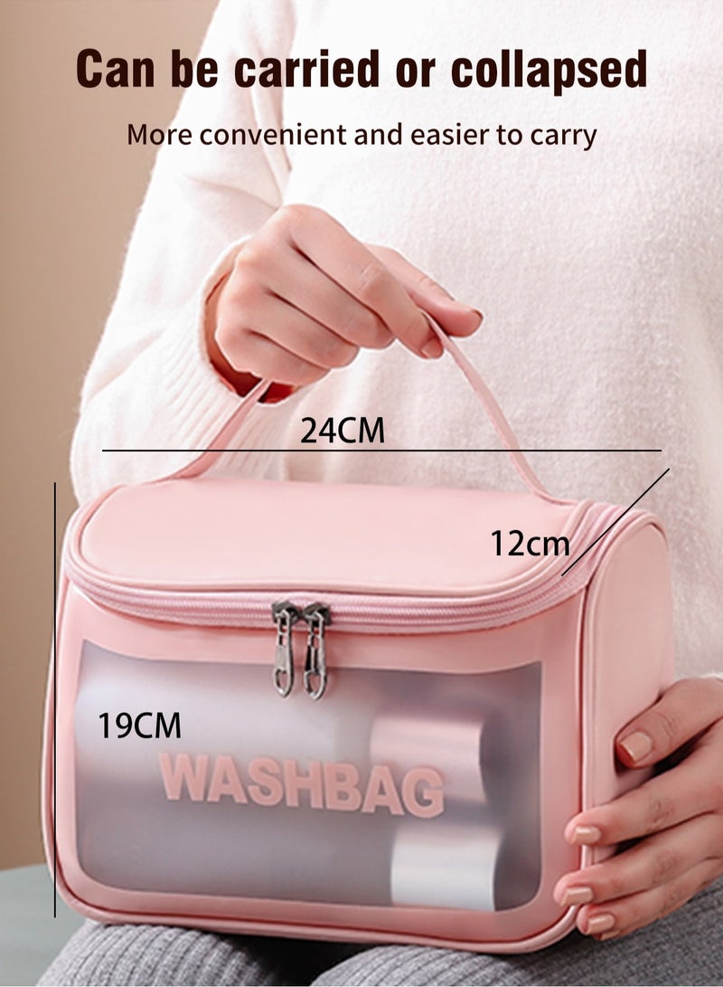 Generic [Pink] Handheld toiletry bag, travel toiletries storage case, with hook waterproof shaving bag, suitable for toiletries accessories, toiletries bathroom, men's and women's shaving and makeup  - Image 3