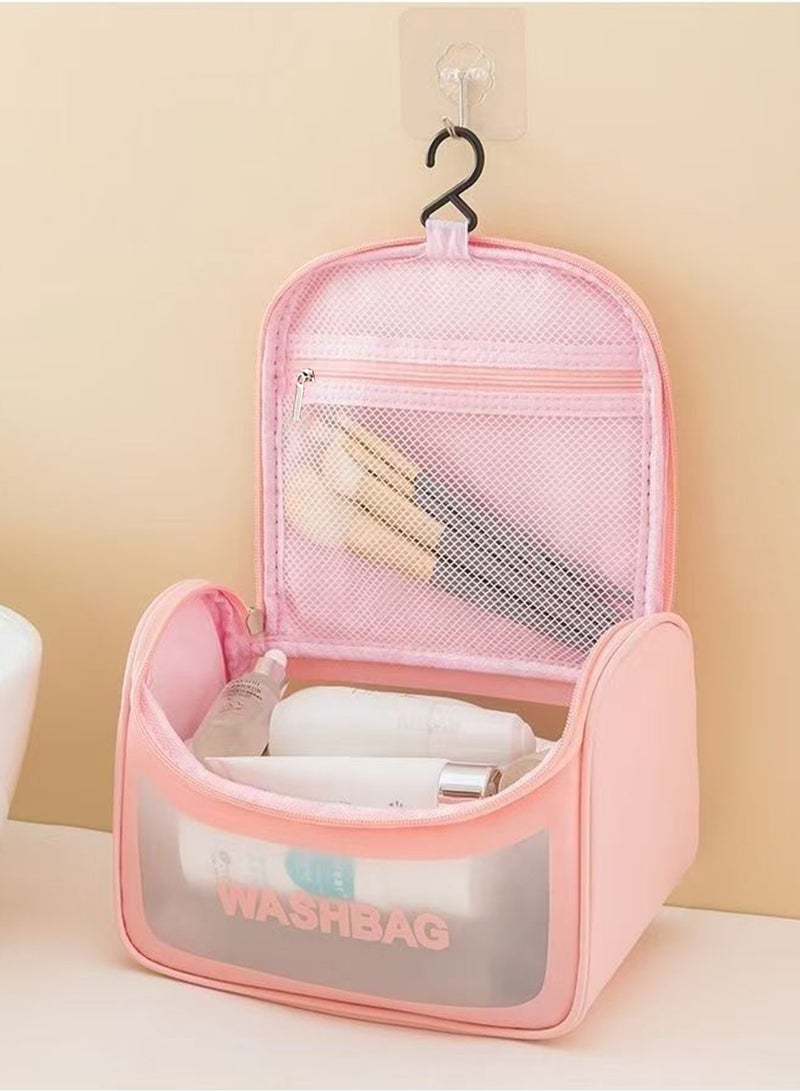 Generic [Pink] Handheld toiletry bag, travel toiletries storage case, with hook waterproof shaving bag, suitable for toiletries accessories, toiletries bathroom, men's and women's shaving and makeup  - Image 2