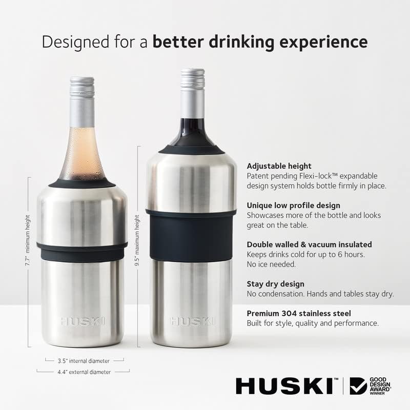 Huski Wine Chiller | Award Winning Iceless Design | Keeps Wine Cold up to 6 Hours | Wine Accessory | Next Generation Ice Bucket | Fits Some Champagne Bottles | Perfect Gift for Wine Lovers (Stainless) - Image 4