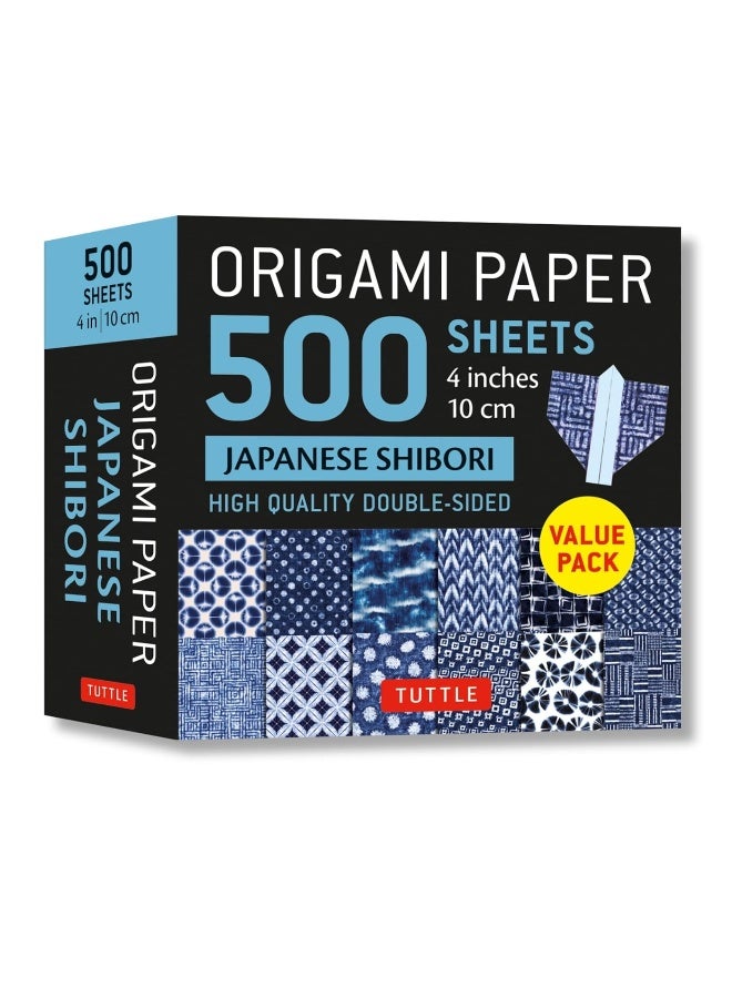 Origami Paper 500 sheets Japanese Shibori 4" (10 cm): Tuttle Origami Paper: Double-Sided Origami Sheets Printed with 12 Different Blue & White Patterns  - Image 1