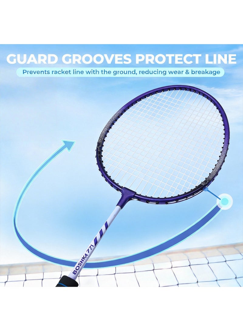 Boshika Badminton Racquets Set for 2 Players Stylish Badminton Rackets with 3 Shuttlecocks and Carrying Bag One Piece Lightweight Racquet for School Sports Clubs and Girls Fitness Purple Blue - Image 3