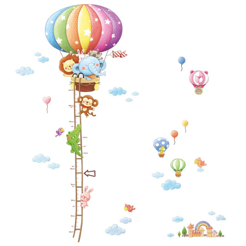 DECOWALL BS1606 Animal Hot Air Balloon Height Growth Chart Kids Wall Stickers Wall Decals Peel and Stick Removable Wall Stickers for Kids Nursery Bedroom Living Room dcor