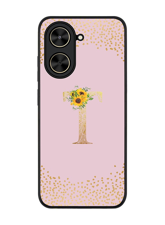 Stylizedd For Xiaomi Poco C71 / Redmi A5 4G Case,Slim fit Camera Protection, Shockproof Thin Phone cover  - Custom Floral Monogram - T  (Pink ) - Image 1