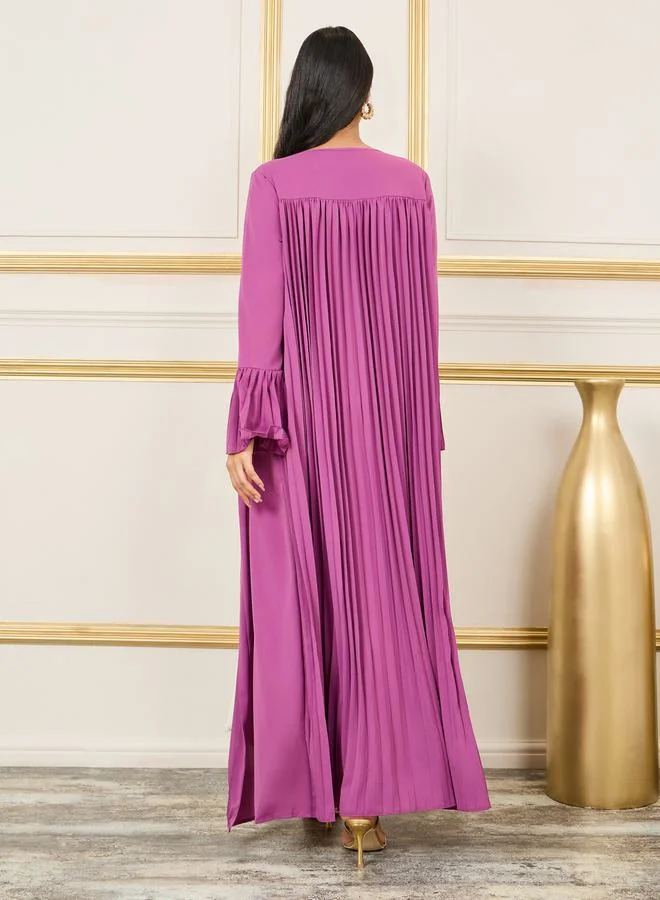 Styli Pleated Flute Sleeves Maxi Length Kimono