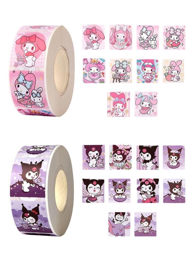 Aeenioy 2 Rolls Kawaii Stickers Set, Cute Stickers with Melody and Kuromi Designs, Sticker Roll for Girls, Kawaii Sticker, Cinnamoroll Stationery, Stickers Set for DIY Decor - Image 1