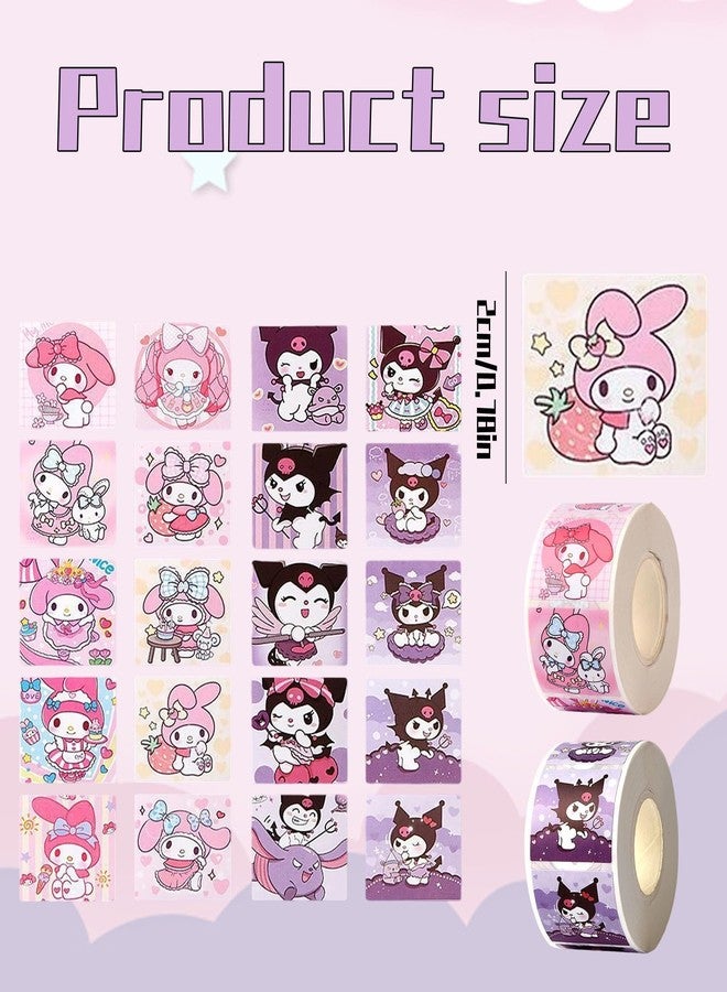 Aeenioy 2 Rolls Kawaii Stickers Set, Cute Stickers with Melody and Kuromi Designs, Sticker Roll for Girls, Kawaii Sticker, Cinnamoroll Stationery, Stickers Set for DIY Decor - Image 2