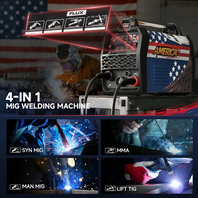 ANDELI 135Amp MIG Welder 110V/220V Dual Voltage, Portable Flux Core MIG/Lift Tig/Stick 3-in-1 Multiprocess MIG Welding Machine with Synergy, LED Display Full Kit (Bonus Welding Helmet & Gloves) - Image 3