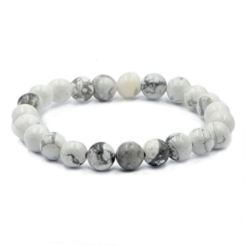 AD Beads Natural Gemstone Round Beads Stretch Bracelet Healing Reiki 8mm White Turquoise - Image 1