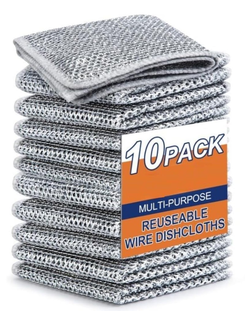 ANTIL'S ANTILS Multipurpose Wire Dishwashing Rags for Wet and Dry Stainless Steel Scrubber NonScratch Wire Dishcloth for Washing Dishes Sinks Counters Easy Rinsing Machine Washable Pack 10
