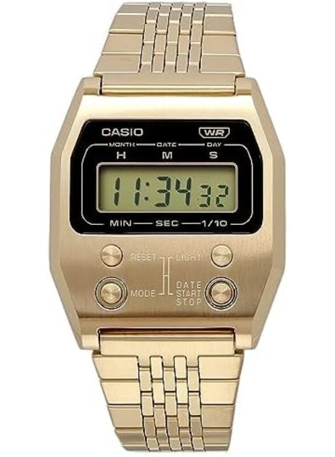 Casio Unisex Watch - A1100G-5DF Gold Dial, Gold Band - Image 3