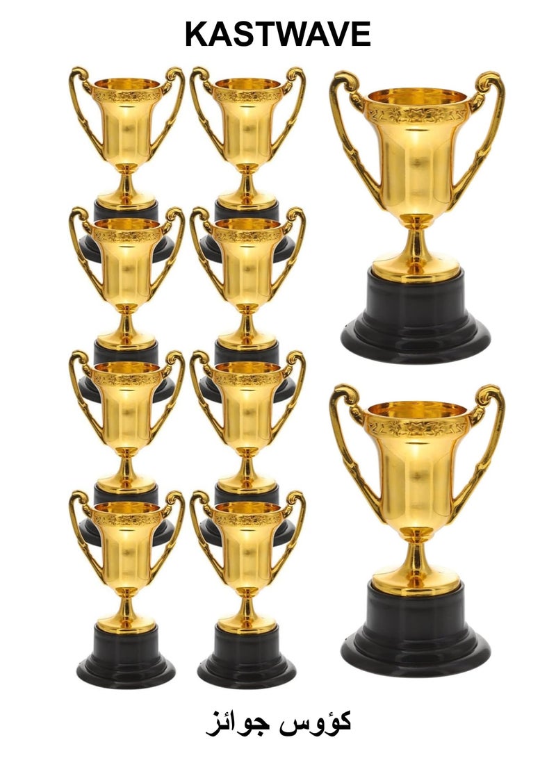 KASTWAVE Trophy Cups, 10 Pcs Plastic Gold Trophy Medal Mini Reward Small Prize Cup Props, Reward Your Winners with 10 Gold Plastic Trophy Cup Perfect for Kids School Competitions and Parties - Image 1