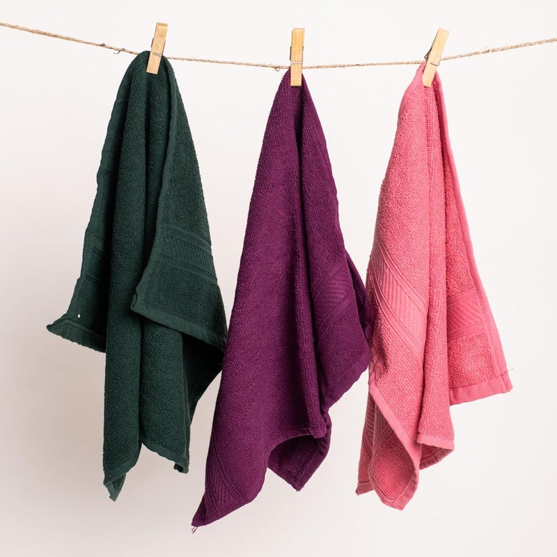 Furnofy 450 GSM Hand Towel Set of 3 Soft Absorbent Quick Dry Towel for Gym Home Kitchen Pool Travel 40x60 cm Pink Magenta Olive - Image 2