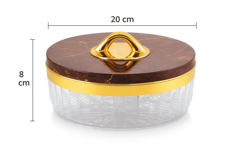 WIAA Airtight Dry Fruit Box with 4 Compartments | Round Acrylic Container with Marble Lid & Gold Rim | Food Grade BPA-Free Multipurpose Storage & Serving Set for Gifting (Brown) - Image 5