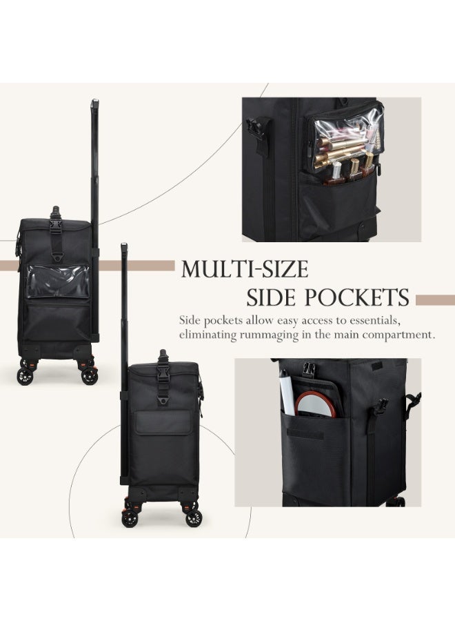 BLC Professional Rolling Makeup Trolley Case with 3-Drawer Storage, Telescoping Handle, 360° Wheels, Portable Cosmetic Artist Travel Organizer, Black - Image 3