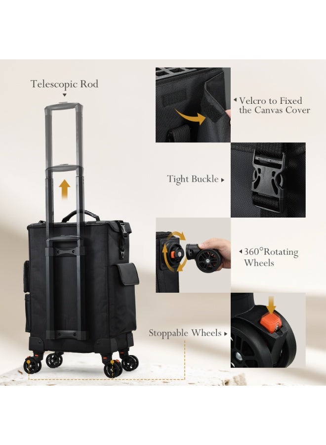 BLC Professional Rolling Makeup Trolley Case with 3-Drawer Storage, Telescoping Handle, 360° Wheels, Portable Cosmetic Artist Travel Organizer, Black - Image 5