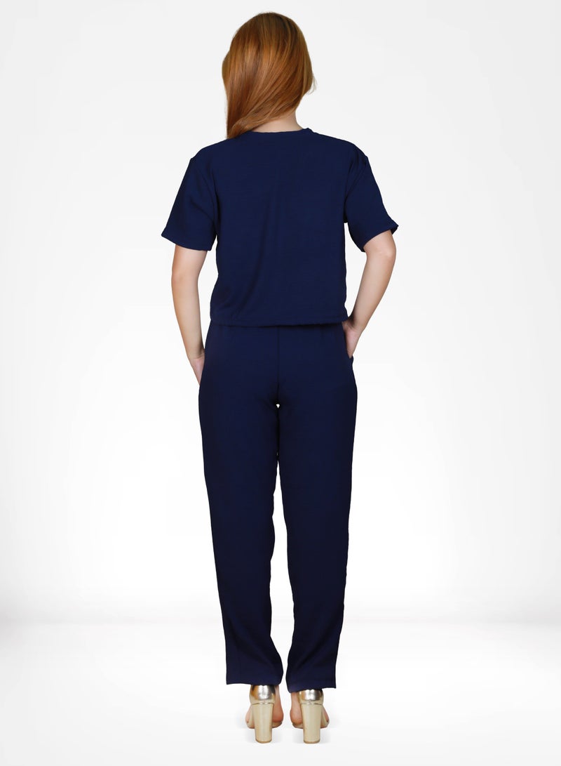 Veronica Elegant Comfortable 2-Piece Co-ord Set -Navy  - Image 2