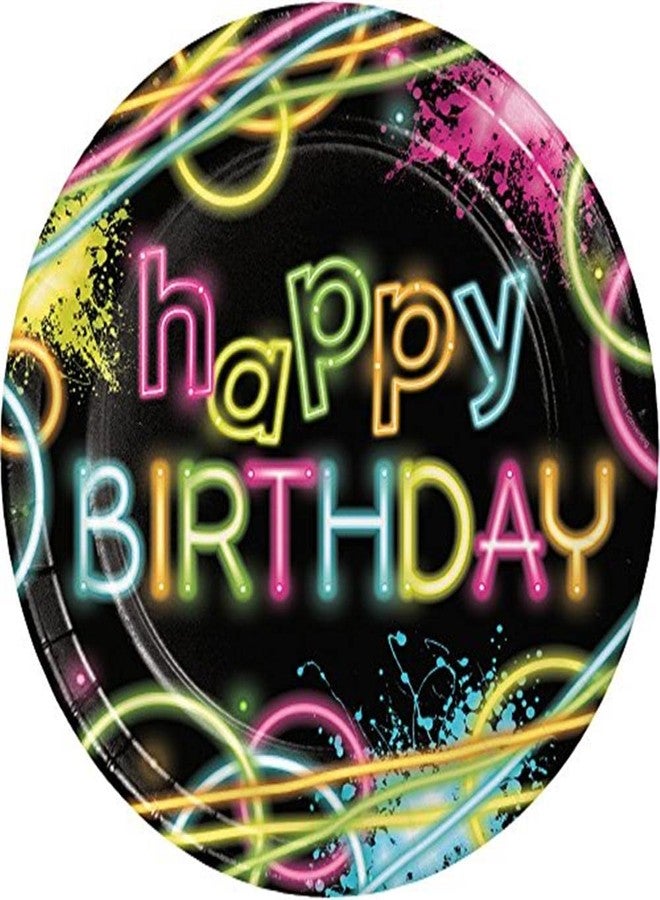 Creative Converting Birthday Pcs 8-Count Sturdy Style 8.75-Inch Round Paper, Glow Party, Large Plates (318132)