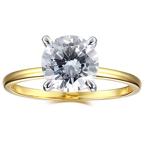 espere 18K Gold Plated Sterling Silver Round Cut 2 Carat Cubic Zirconia Solitaire Engagement Ring | Women's Thin Band CZ Promise Ring - Image 1