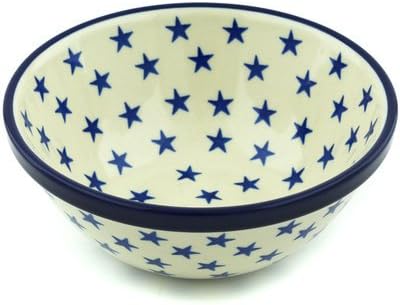 Polmedia Polish Pottery Authentic Polish Pottery Bowl 6inch in Starburst Americana Design Handmade in Bolesawiec Poland by Ceramika Artystyczna  Certificate of Authenticity  - Image 1
