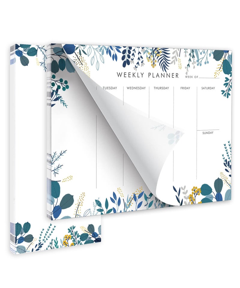 Yoment Weekly Planner Notepad Tear Off Set of 2 Weekly Calendar Pad 52 Undated To Do List Notepad Sheets Desk Planner Planning Pads Productivity Tracker for Work Goals Notes Schedule Ideas, Floral Blue - Image 1