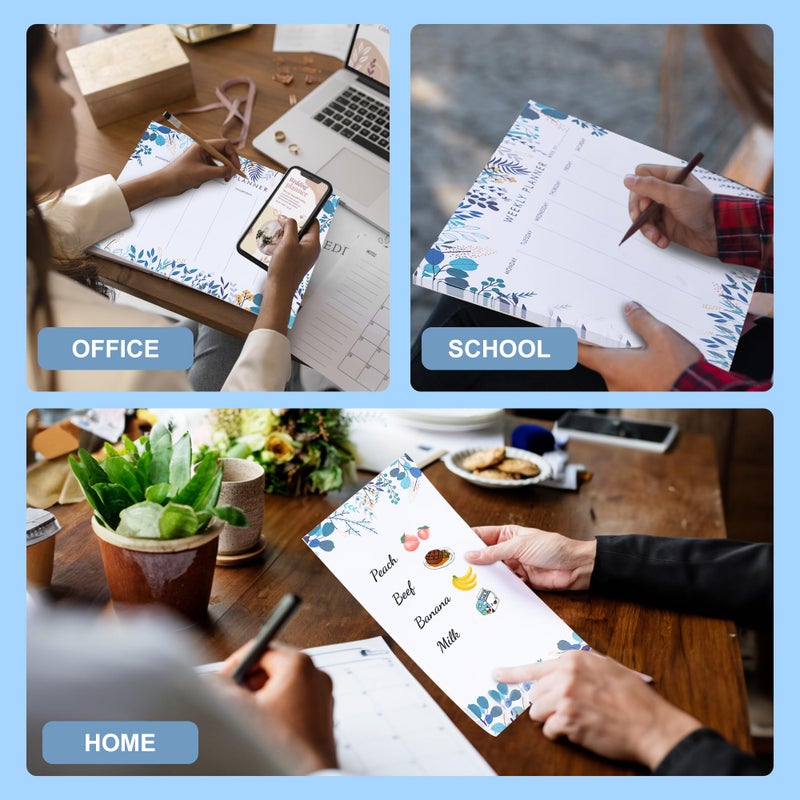 Yoment Weekly Planner Notepad Tear Off Set of 2 Weekly Calendar Pad 52 Undated To Do List Notepad Sheets Desk Planner Planning Pads Productivity Tracker for Work Goals Notes Schedule Ideas, Floral Blue - Image 4
