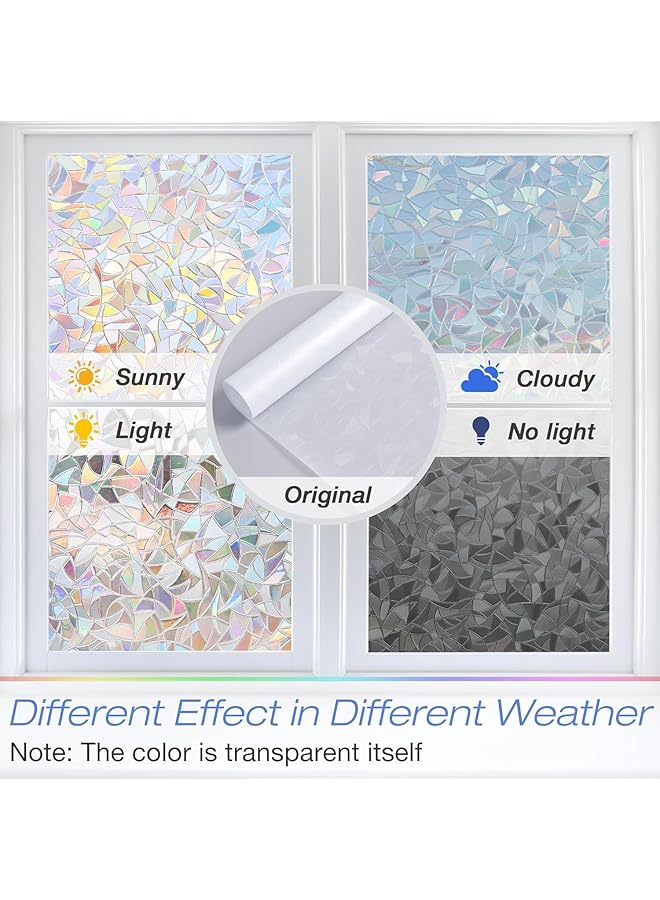 erorex Rainbow Window Privacy Film Decorative Stained Glass Window Tint 3D Decals Window Clings For Glass Windows Static Cling Window Sticker Suncatcher Window Cover 17.7 Inch X 78.74 Inch. - Image 5