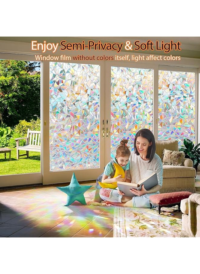erorex Rainbow Window Privacy Film Decorative Stained Glass Window Tint 3D Decals Window Clings For Glass Windows Static Cling Window Sticker Suncatcher Window Cover 17.7 Inch X 78.74 Inch. - Image 4