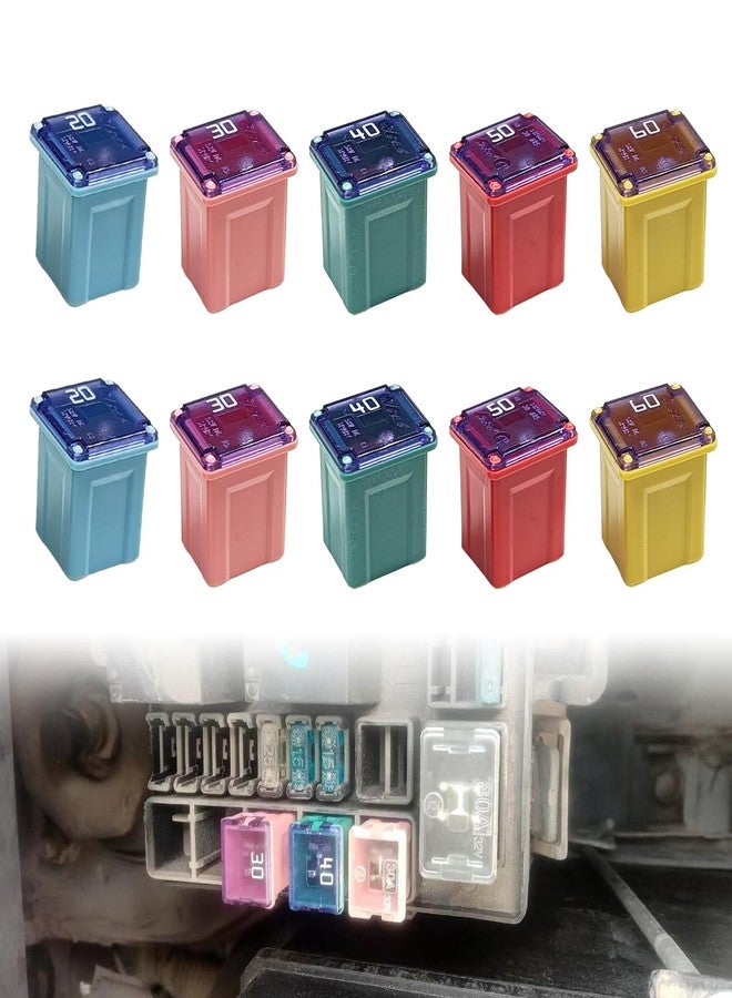 Pleoos 10Pcs Jcase Fuse Kit Mini Jcase Fuse Assortment Low Profile for Pickup Trucks Cars and SUVS (20A/30A/40A/50A/60A, 2pcs Each) - Image 1