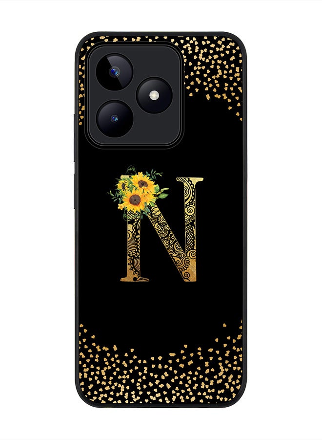 Stylizedd Rugged Black edge case for Realme C53, Slim fit Thin Cover- Custom Monogram Initial Letter Mandala Floral Pattern Alphabet- N (Black) - Image 1