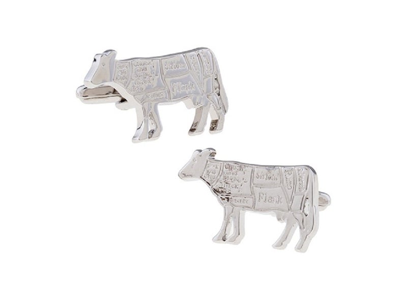 MRCUFF Butcher Cow Steak Cuts Steer Chef Cook Pair Cufflinks in a Presentation Gift Box & Polishing Cloth - Image 1